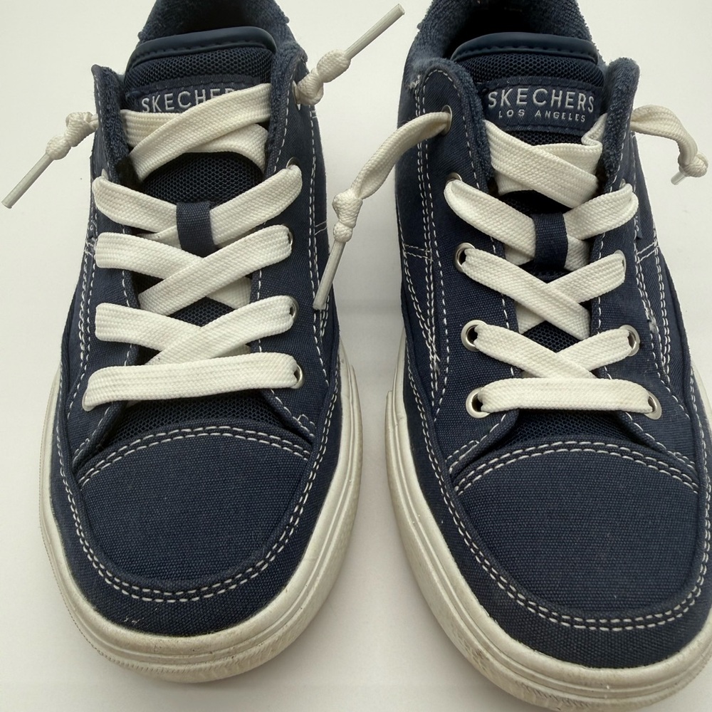Skechers Women’s Navy and White Canvas Lace-Up Sneakers